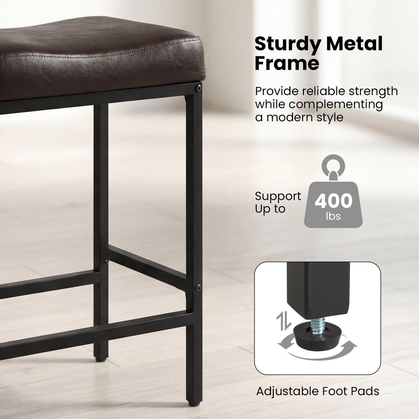 Set of 2 25" Counter Height Bar Chairs, Brown Bar Stools at Gallery Canada