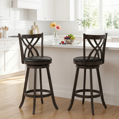 Set of 2 29" Counter Height Bar Stools with Rubber Wood Frame and Hollowed Backrest, Gray