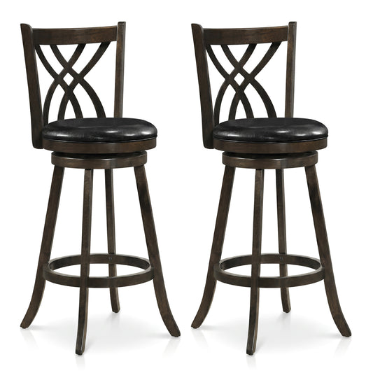 Set of 2 29" Counter Height Bar Stools with Rubber Wood Frame and Hollowed Backrest, Gray Bar Stools Gray at Gallery Canada