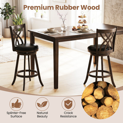 Set of 2 29" Counter Height Bar Stools with Rubber Wood Frame and Hollowed Backrest, Gray