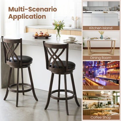 Set of 2 29" Counter Height Bar Stools with Rubber Wood Frame and Hollowed Backrest, Gray