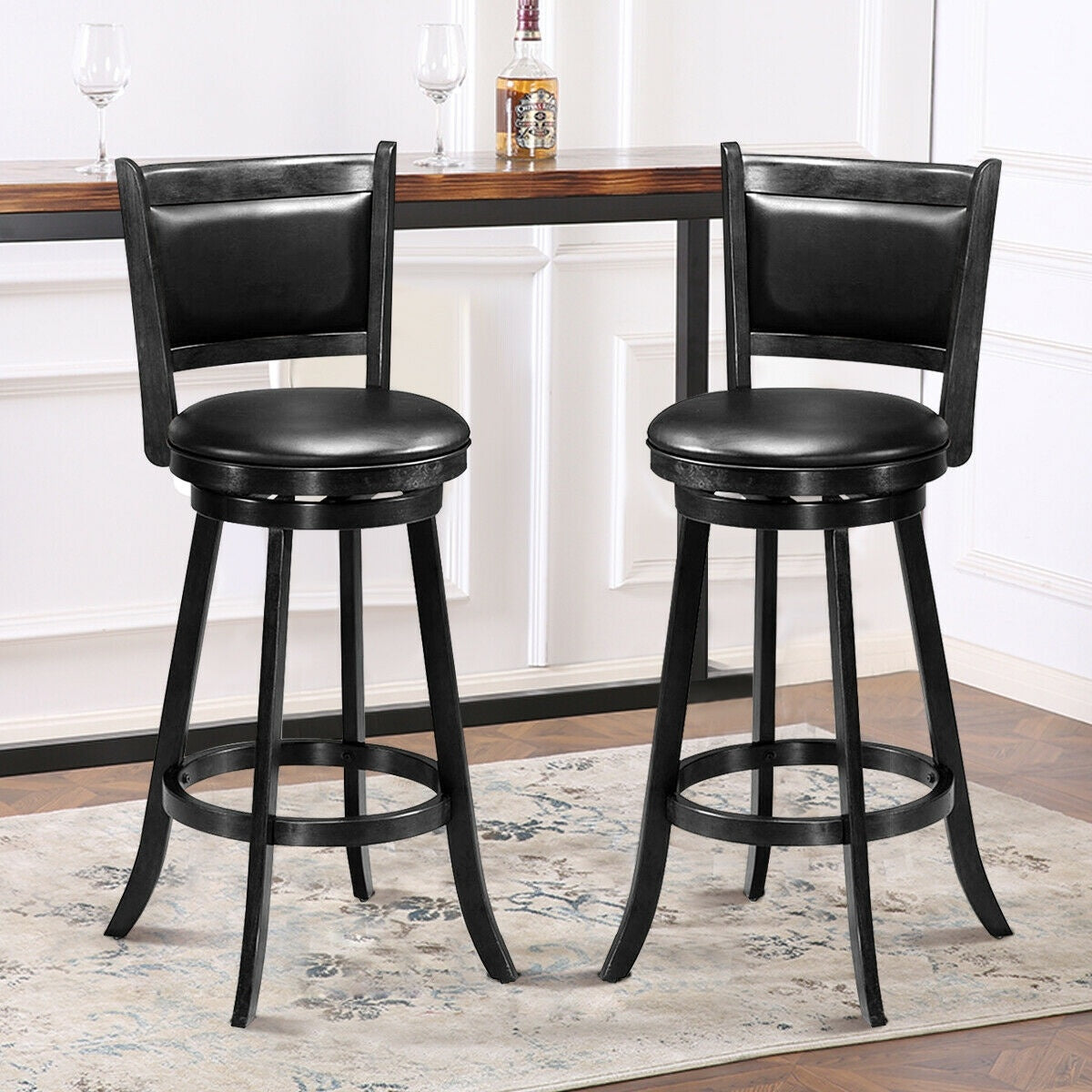 Set Of 2 29 Inch Swivel Bar Stools, Wood Dining Chairs, Black Bar Stools at Gallery Canada