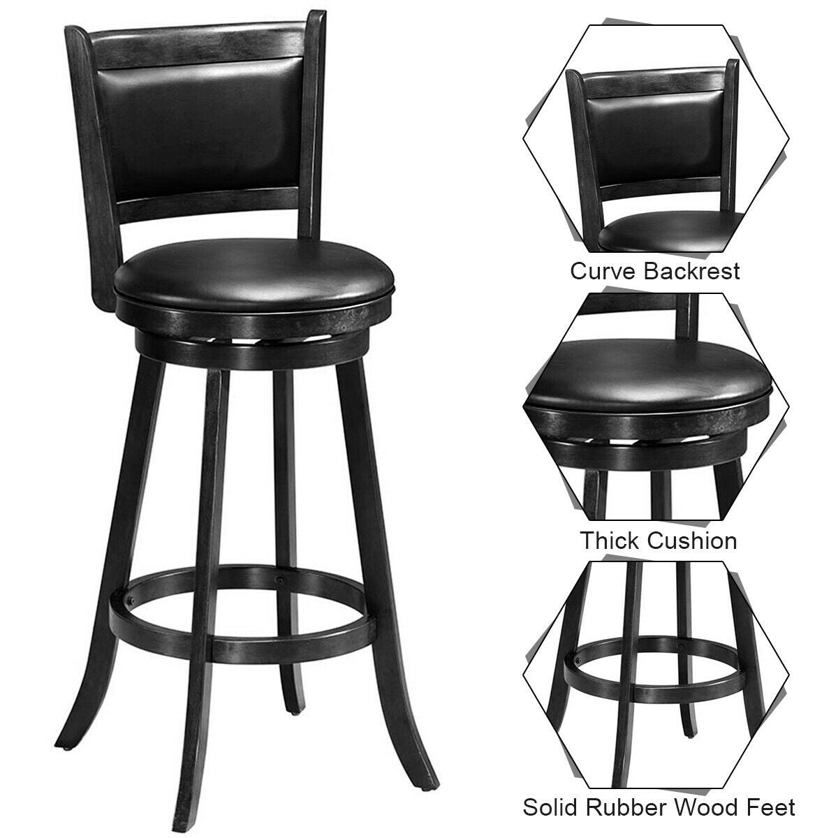 Set Of 2 29 Inch Swivel Bar Stools, Wood Dining Chairs, Black Bar Stools at Gallery Canada