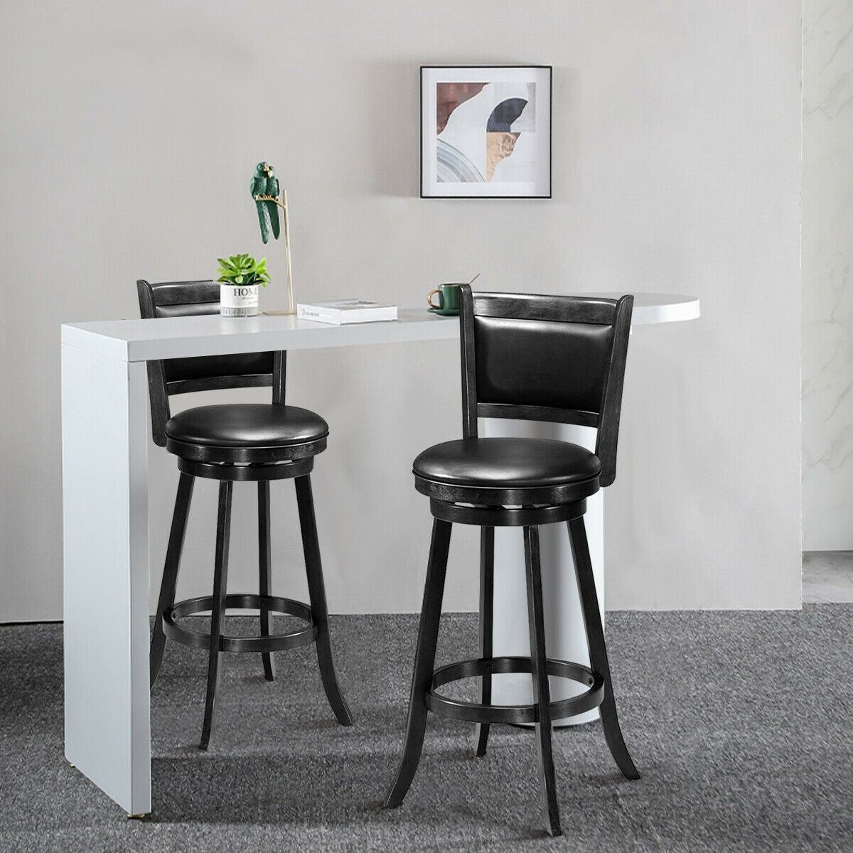 Set Of 2 29 Inch Swivel Bar Stools, Wood Dining Chairs, Black Bar Stools at Gallery Canada