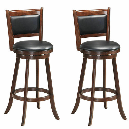 Set Of 2 29 Inch Swivel Bar Stool, Wood Dining Chair, Brown