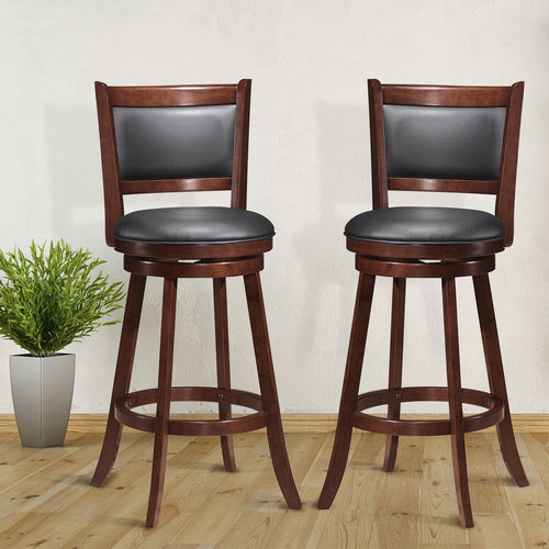Set Of 2 29 Inch Swivel Bar Stool, Wood Dining Chair, Brown
