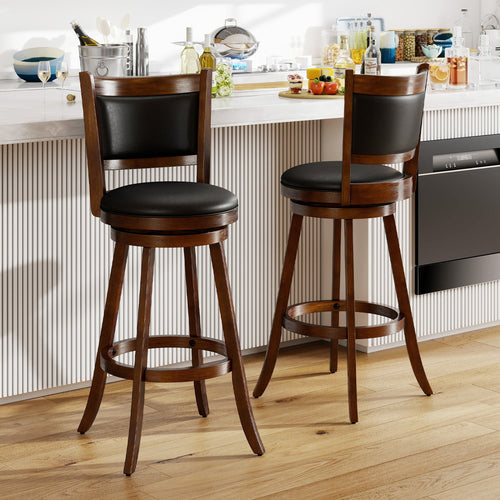 Set Of 2 29 Inch Swivel Bar Stool, Wood Dining Chair, Brown
