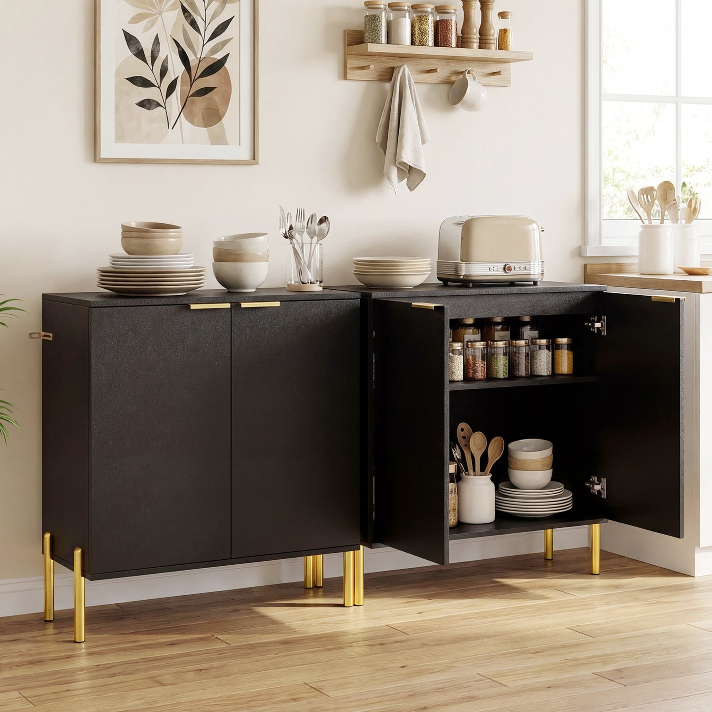 2-Door Buffet Cabinet Sideboard, Set of 2, Black Sideboards Cabinets & Buffets at Gallery Canada