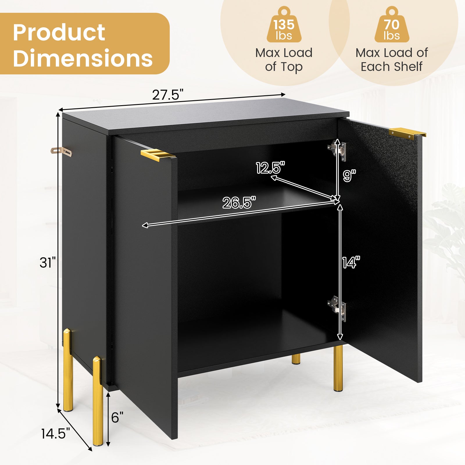 2-Door Buffet Cabinet Sideboard, Set of 2, Black Sideboards Cabinets & Buffets at Gallery Canada