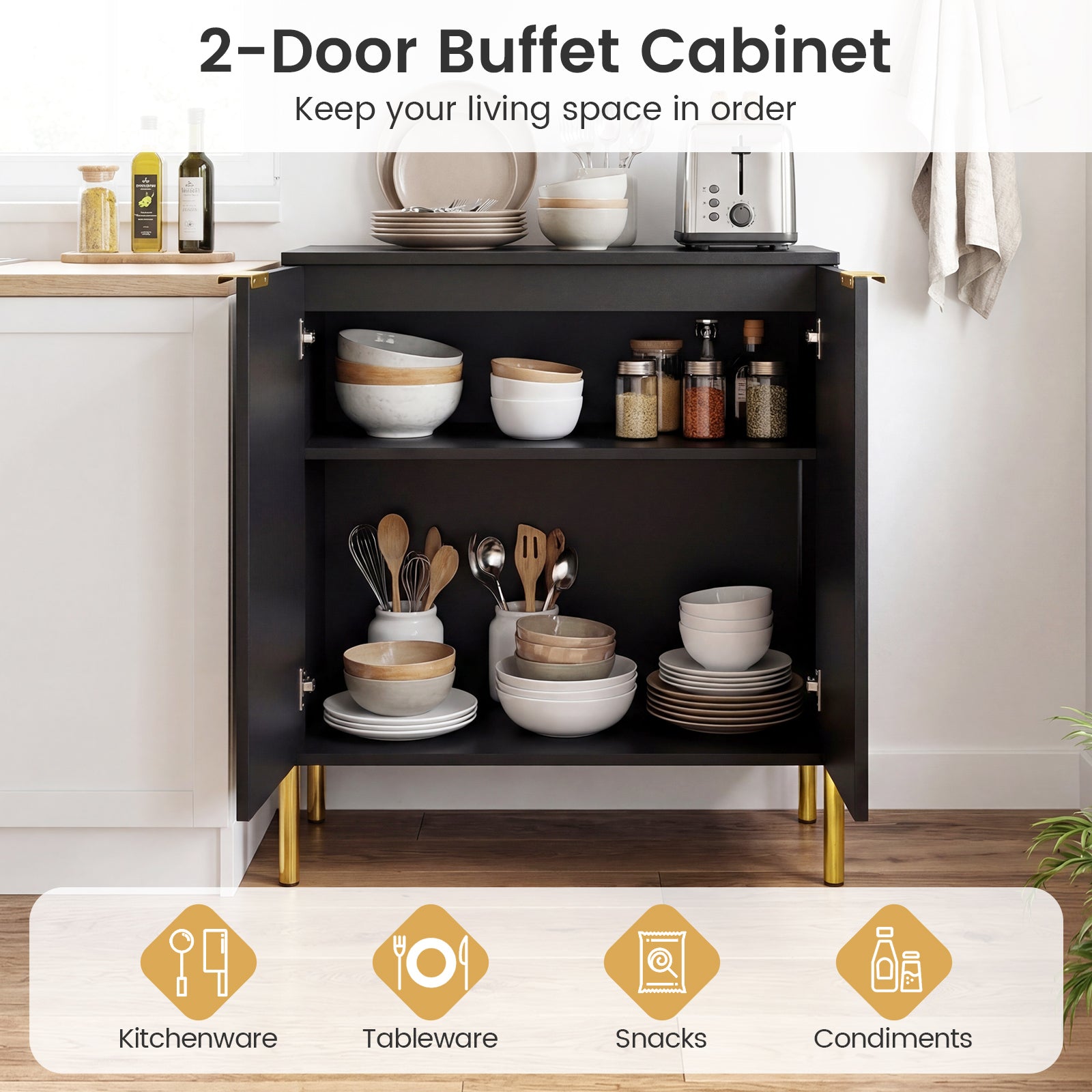 2-Door Buffet Cabinet Sideboard, Set of 2, Black Sideboards Cabinets & Buffets at Gallery Canada