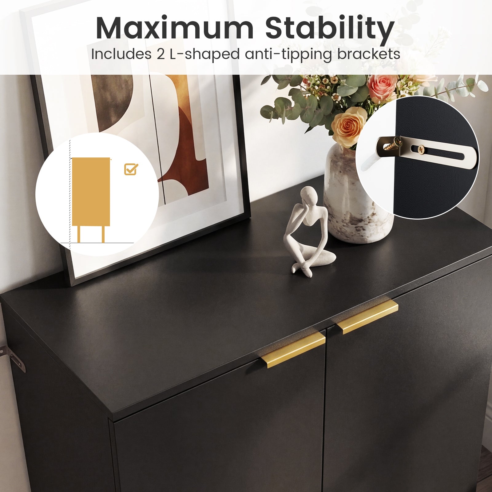 2-Door Buffet Cabinet Sideboard, Set of 2, Black Sideboards Cabinets & Buffets at Gallery Canada