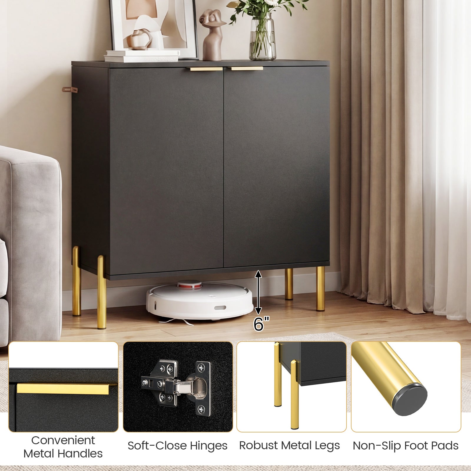 2-Door Buffet Cabinet Sideboard, Set of 2, Black Sideboards Cabinets & Buffets at Gallery Canada