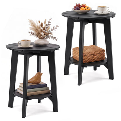 Table d'appoint en bois d'eucalyptus à 2 niveaux, étagère de rangement pour extérieur, noire