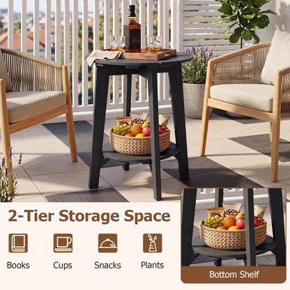 Table d'appoint en bois d'eucalyptus à 2 niveaux, étagère de rangement pour extérieur, noire