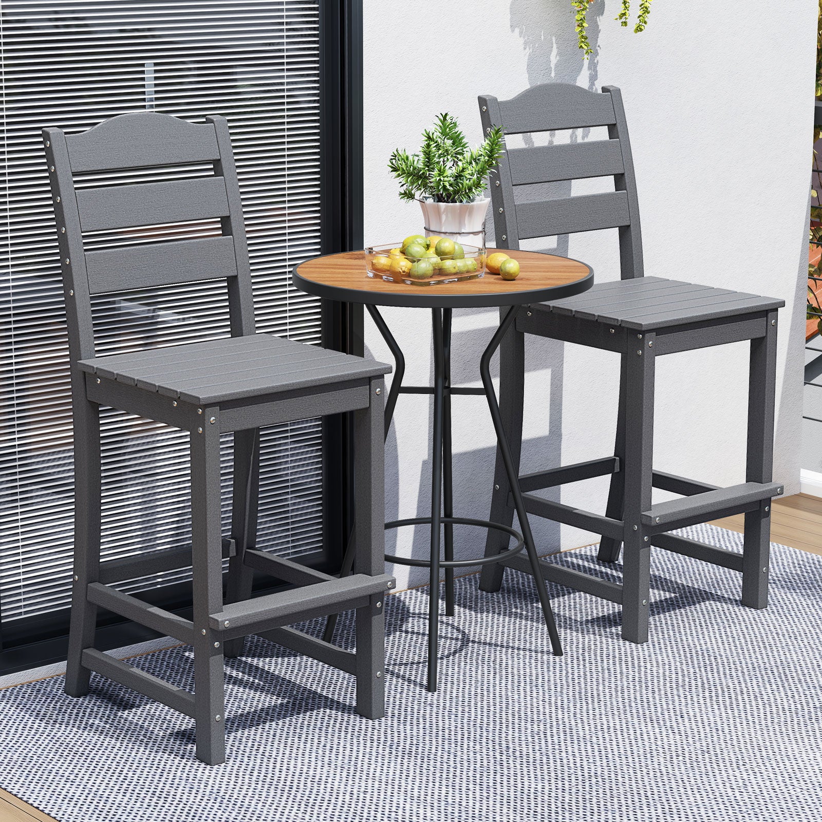 Set of 2 30 Inches HDPE Outdoor Counter Height Bar Stools with Backs, Gray Patio Bar Furniture at Gallery Canada