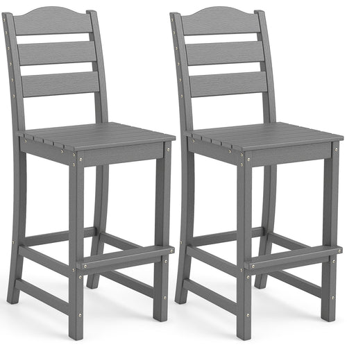 Set of 2 30 Inches HDPE Outdoor Counter Height Bar Stools with Backs, Gray