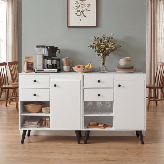 Set of 2 31" Buffet Cabinet with 2 Drawers and Open Compartments for Kitchen, White Sideboards Cabinets & Buffets White at Gallery Canada