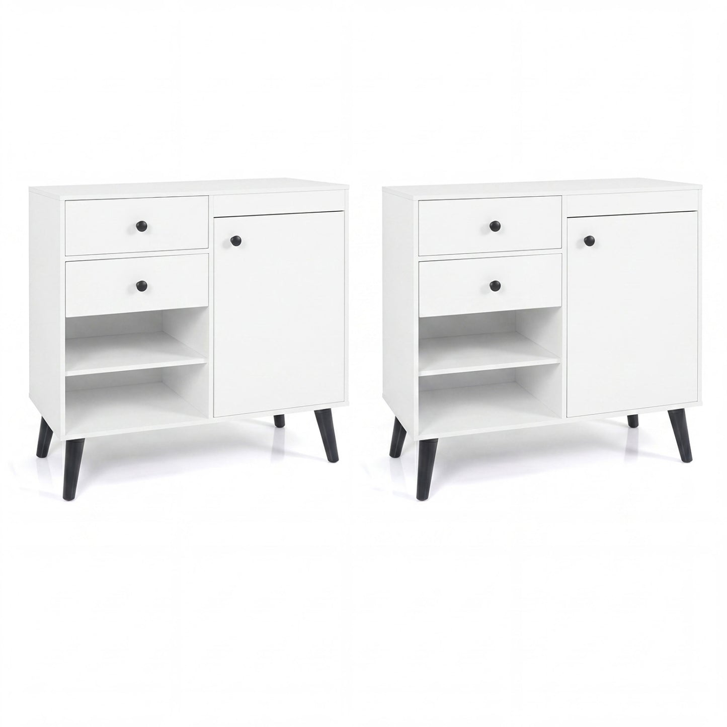 Set of 2 31" Buffet Cabinet with 2 Drawers and Open Compartments for Kitchen, White