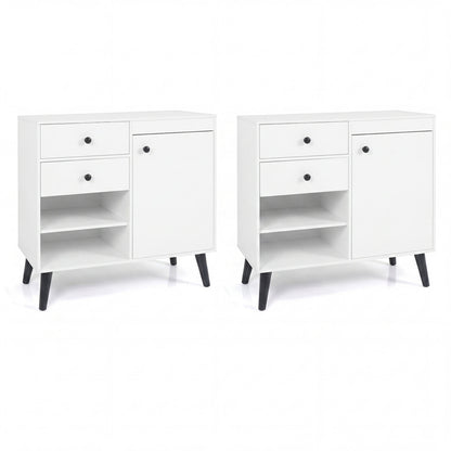 Set of 2 31" Buffet Cabinet with 2 Drawers and Open Compartments for Kitchen, White