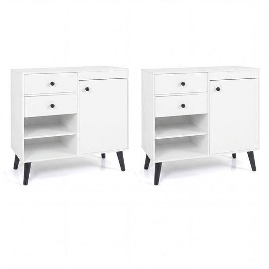 Set of 2 31" Buffet Cabinet with 2 Drawers and Open Compartments for Kitchen, White Sideboards Cabinets & Buffets White at Gallery Canada