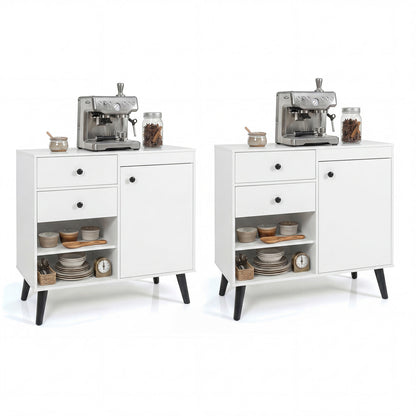 Set of 2 31" Buffet Cabinet with 2 Drawers and Open Compartments for Kitchen, White