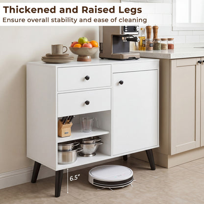 Set of 2 31" Buffet Cabinet with 2 Drawers and Open Compartments for Kitchen, White
