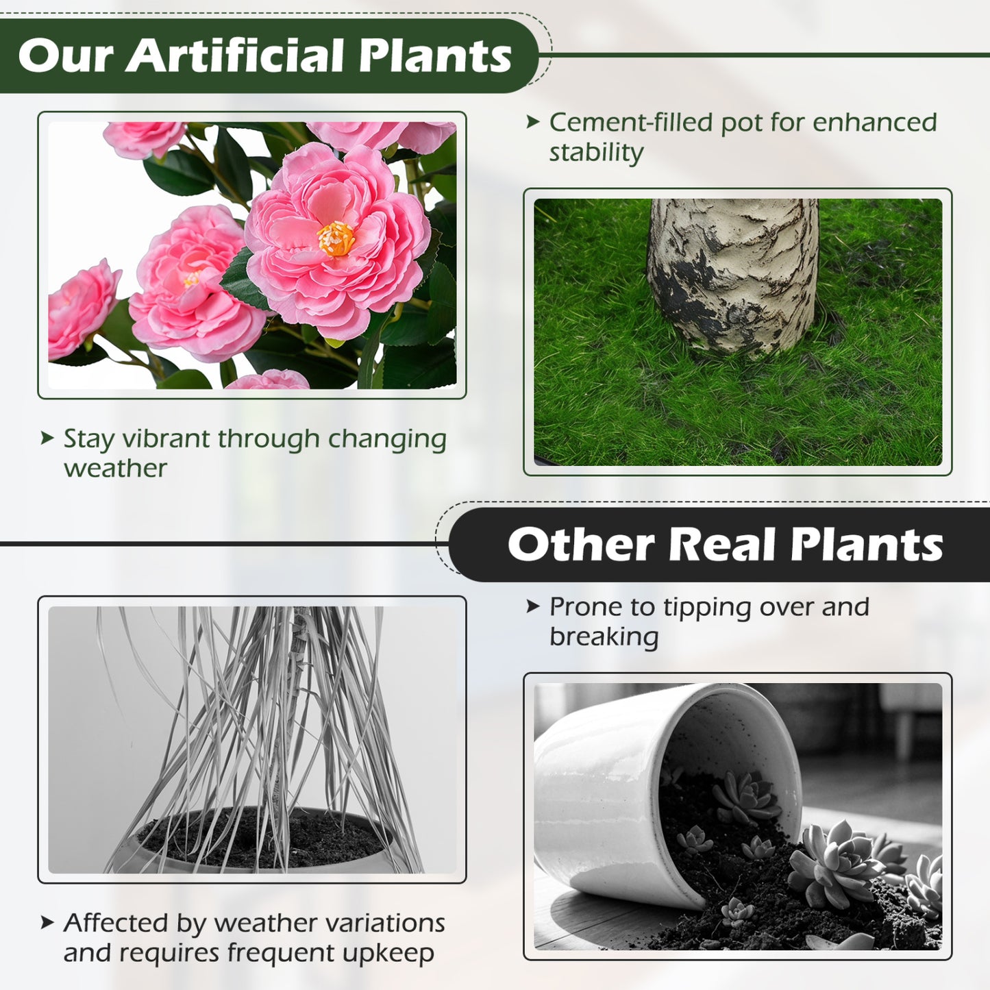 Set of 2 39.5" Artificial Camellia Tree, Orange Blossoms, Cement Pot, Pink