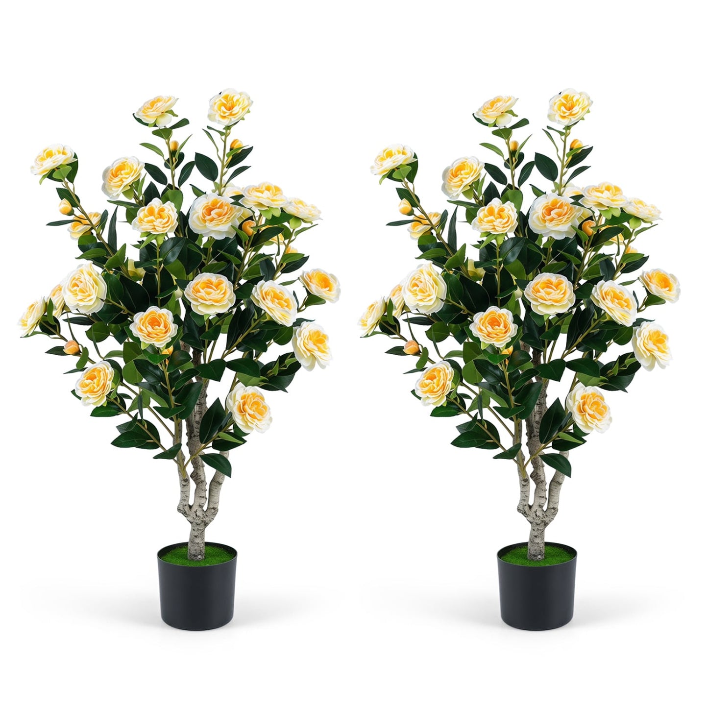Set of 2 39.5" Artificial Camellia Trees, White Pots, Orange Blossoms Faux Plants White at Gallery Canada
