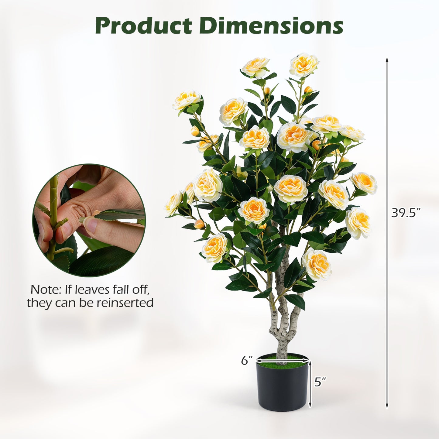 Set of 2 39.5" Artificial Camellia Trees, White Pots, Orange Blossoms Faux Plants at Gallery Canada