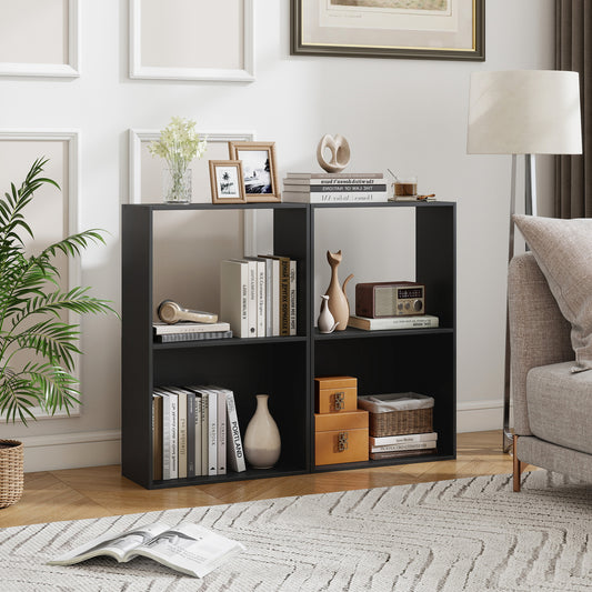 Set of 2 3-Tier Bookshelf with Open Storage Compartment and Freestanding Display Shelf, Black Bookcases Black at Gallery Canada
