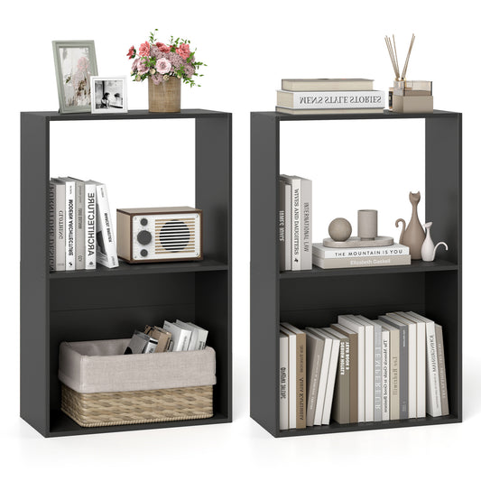 Set of 2 3-Tier Bookshelf with Open Storage Compartment and Freestanding Display Shelf, Black Bookcases Black at Gallery Canada