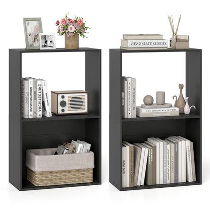Set of 2 3-Tier Bookshelf with Open Storage Compartment and Freestanding Display Shelf, Black Bookcases Black at Gallery Canada
