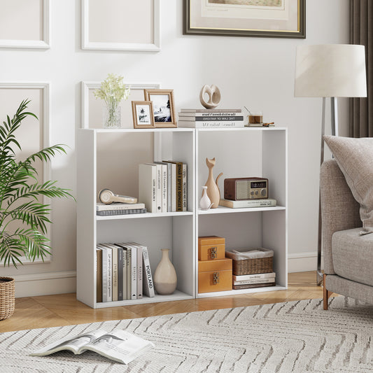Set of 2 3-Tier Bookshelf with Open Storage Compartment and Freestanding Display Shelf, White Bookcases White at Gallery Canada