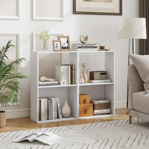 Set of 2 3-Tier Bookshelf with Open Storage Compartment and Freestanding Display Shelf, White