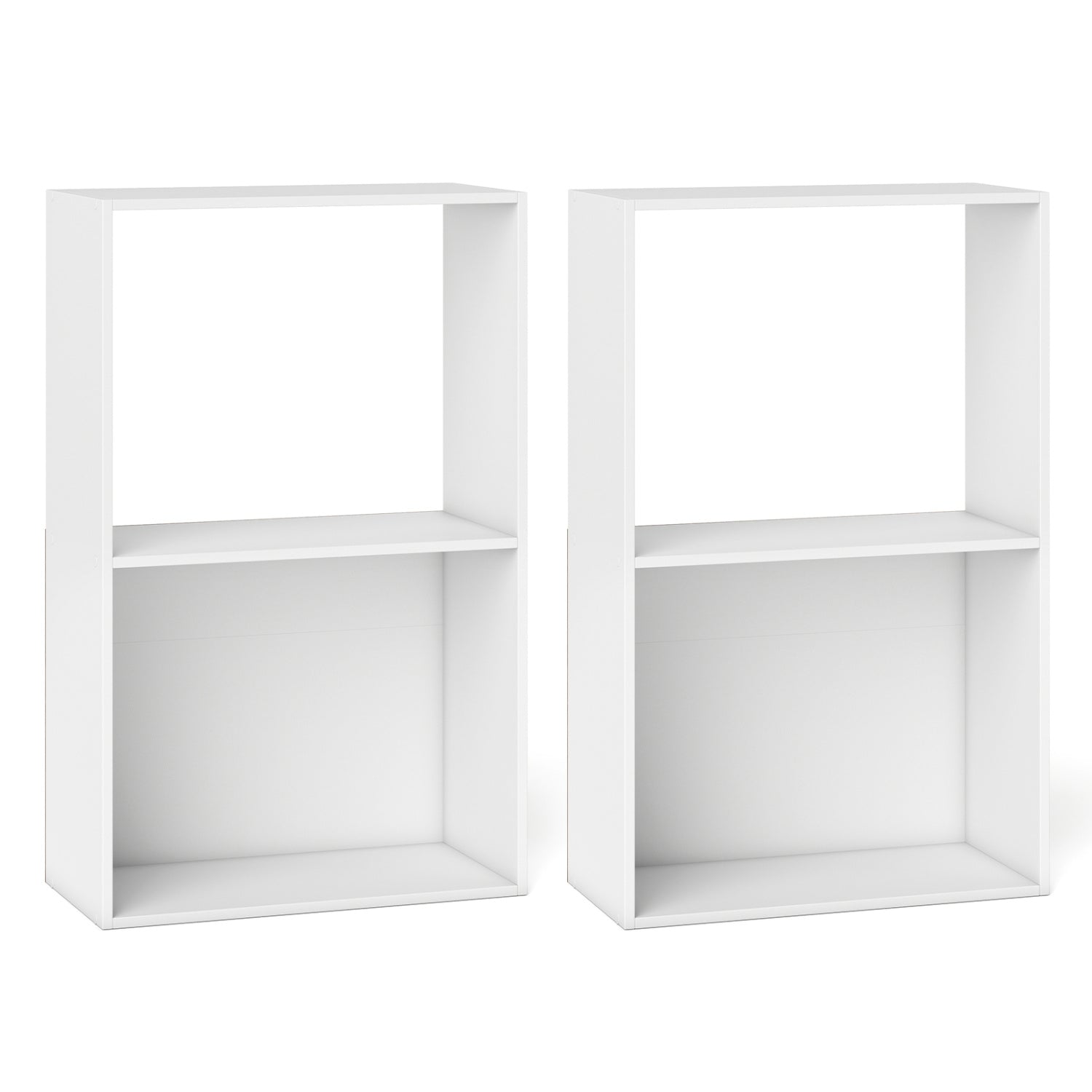 Set of 2 3-Tier Bookshelf with Open Storage Compartment and Freestanding Display Shelf, White Bookcases White at Gallery Canada