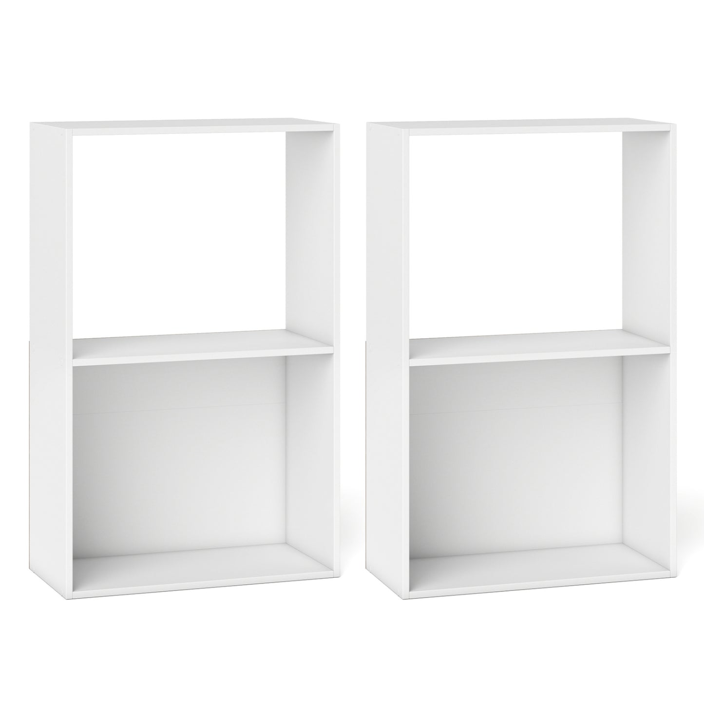 Set of 2 3-Tier Bookshelf with Open Storage Compartment and Freestanding Display Shelf, White Bookcases White at Gallery Canada
