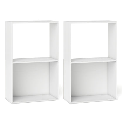 Set of 2 3-Tier Bookshelf with Open Storage Compartment and Freestanding Display Shelf, White Bookcases White at Gallery Canada