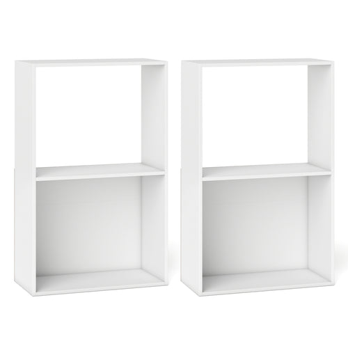 Set of 2 3-Tier Bookshelf with Open Storage Compartment and Freestanding Display Shelf, White
