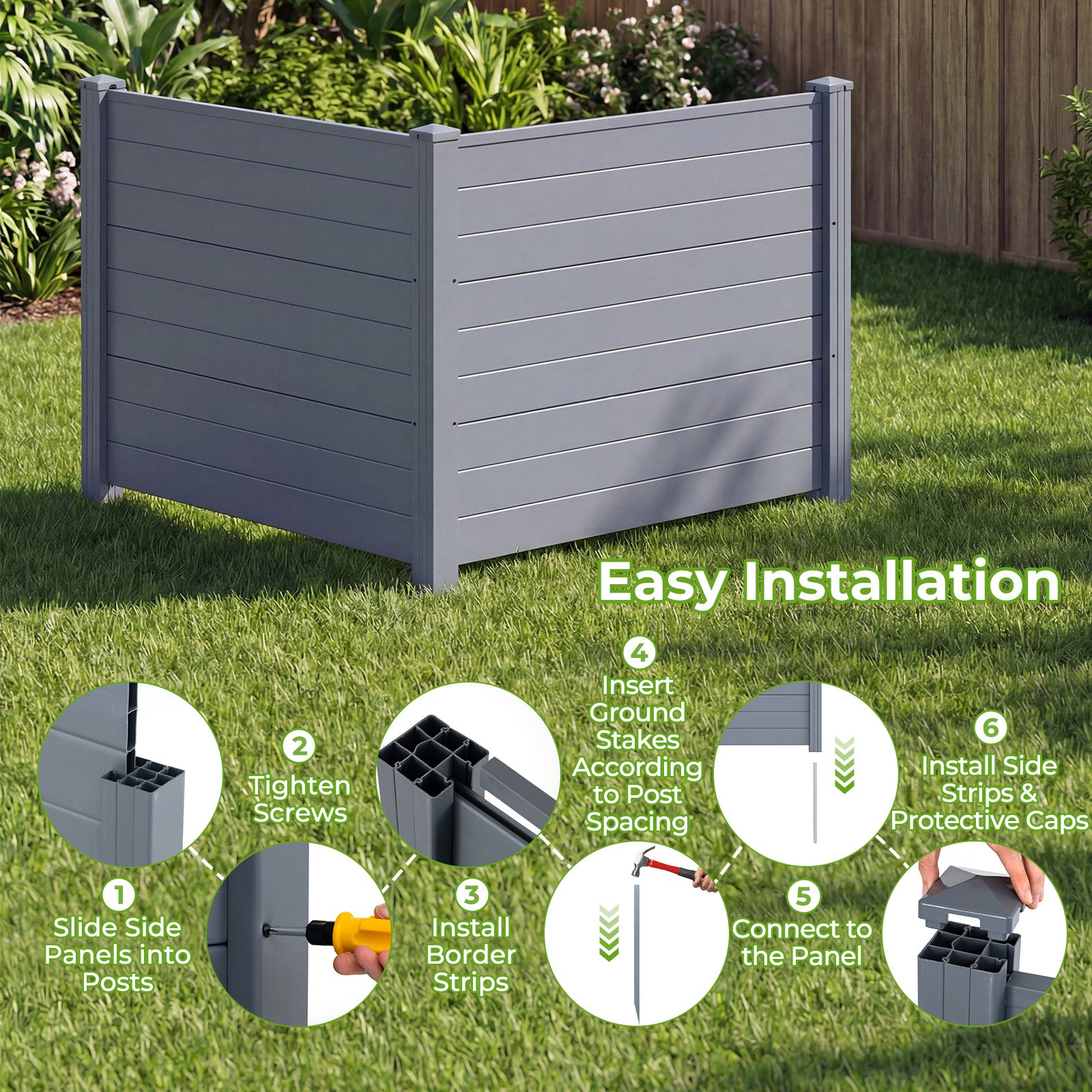 48 x 38 Inch Air Conditioner Fence, 2 Panels, Metal Ground Stakes, Gray Decorative Fencing & Flooring at Gallery Canada