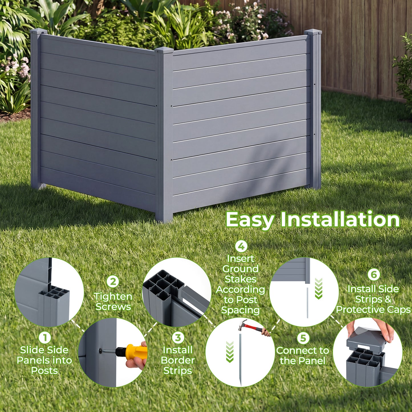 48 x 38 Inch Air Conditioner Fence, 2 Panels, Metal Ground Stakes, Gray Decorative Fencing & Flooring at Gallery Canada