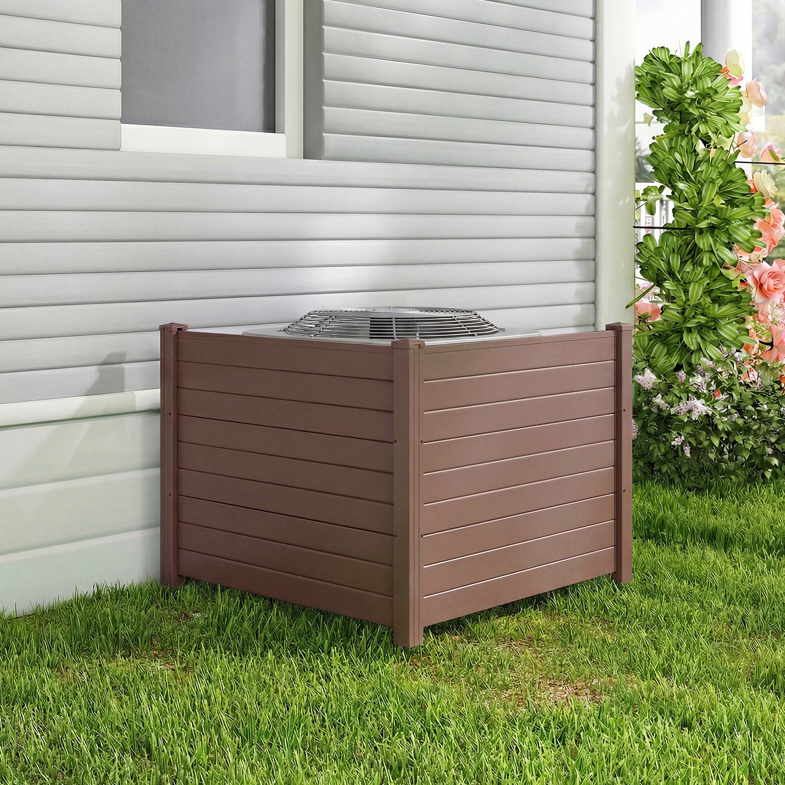Set Of 2, 48 x 38 Inch AC Fence Panels, Metal Ground Stakes, Brown Decorative Fencing & Flooring at Gallery Canada