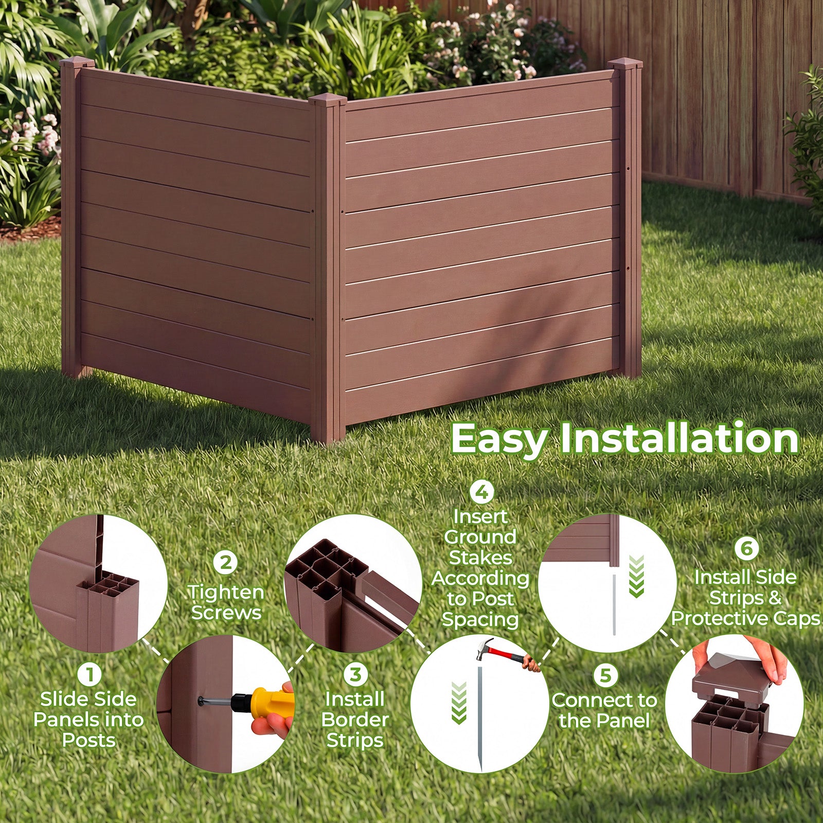 Set Of 2, 48 x 38 Inch AC Fence Panels, Metal Ground Stakes, Brown Decorative Fencing & Flooring at Gallery Canada
