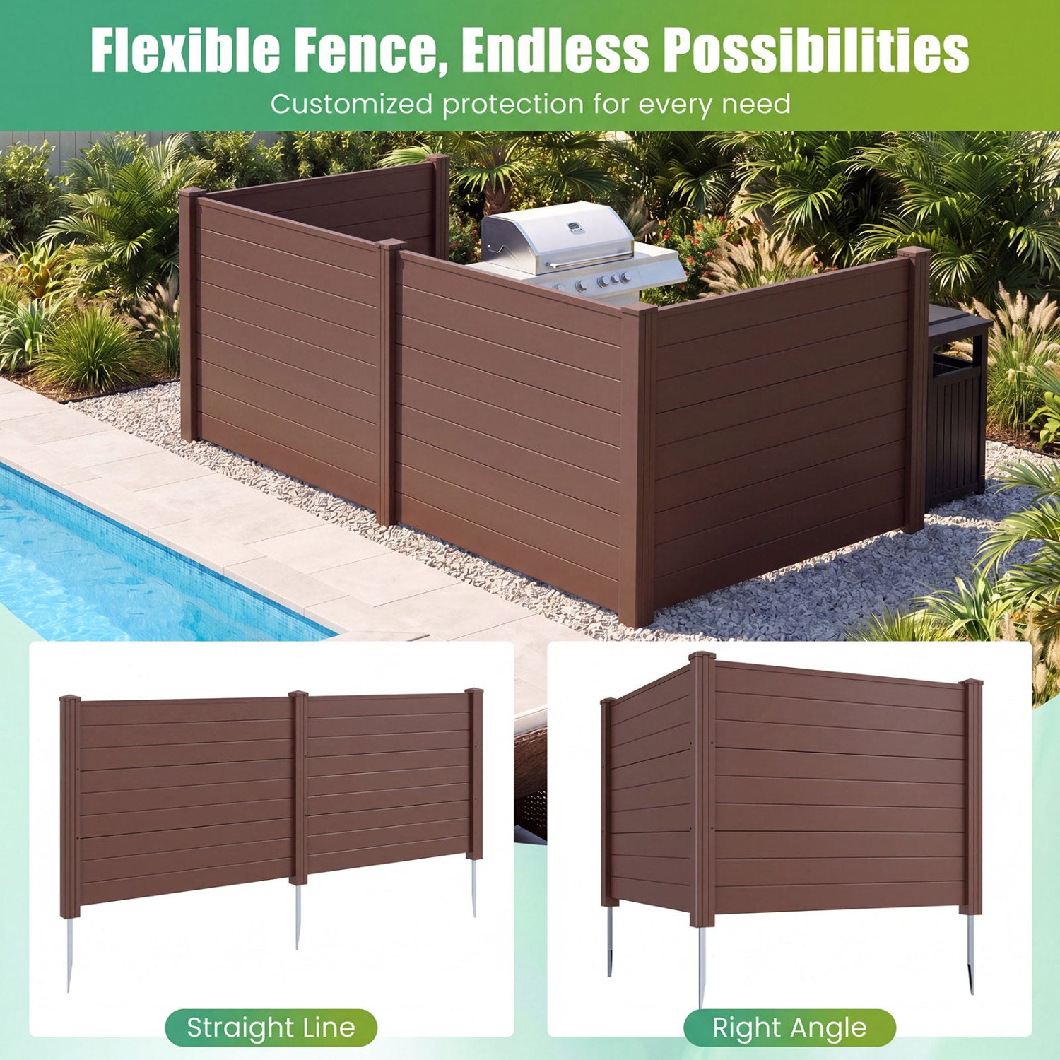 Set Of 2, 48 x 38 Inch AC Fence Panels, Metal Ground Stakes, Brown Decorative Fencing & Flooring at Gallery Canada