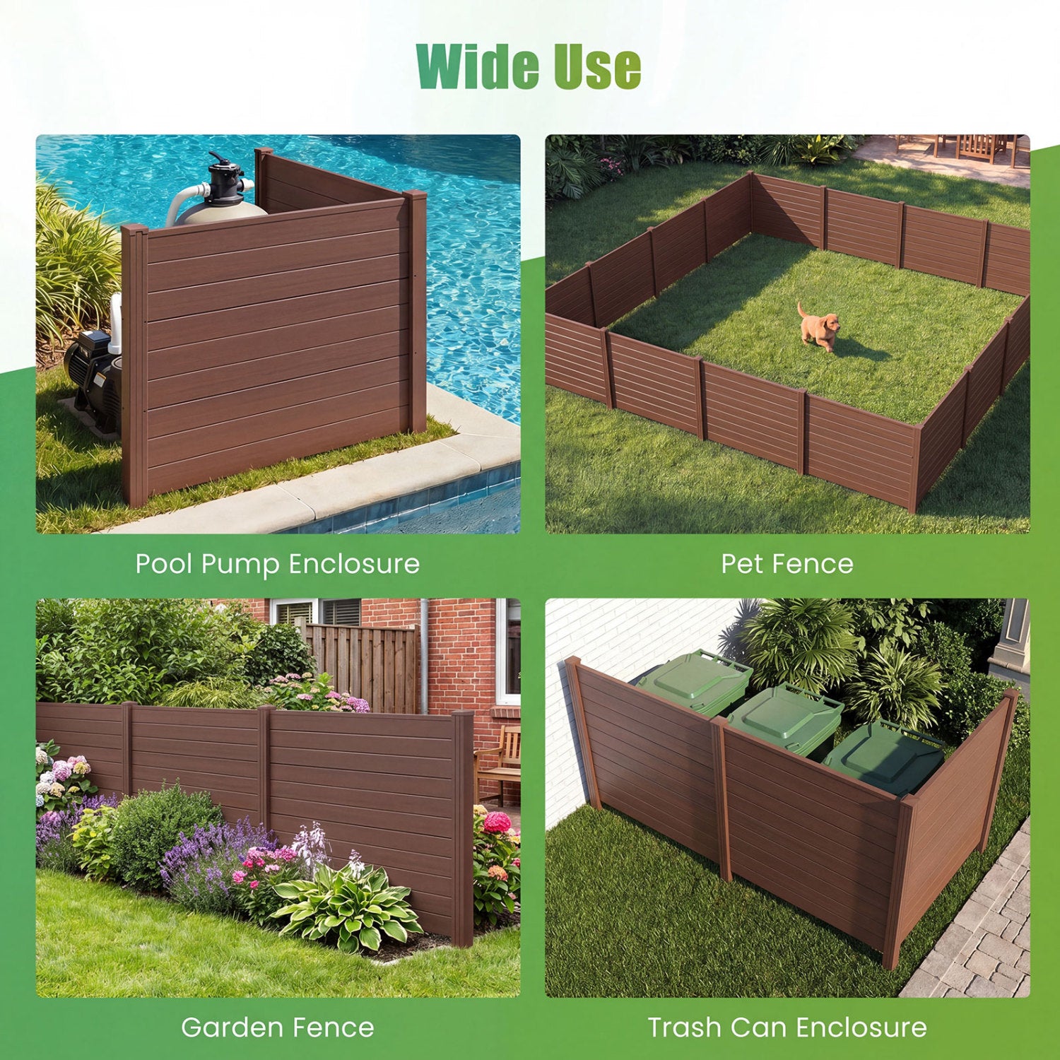 Set Of 2, 48 x 38 Inch AC Fence Panels, Metal Ground Stakes, Brown Decorative Fencing & Flooring at Gallery Canada