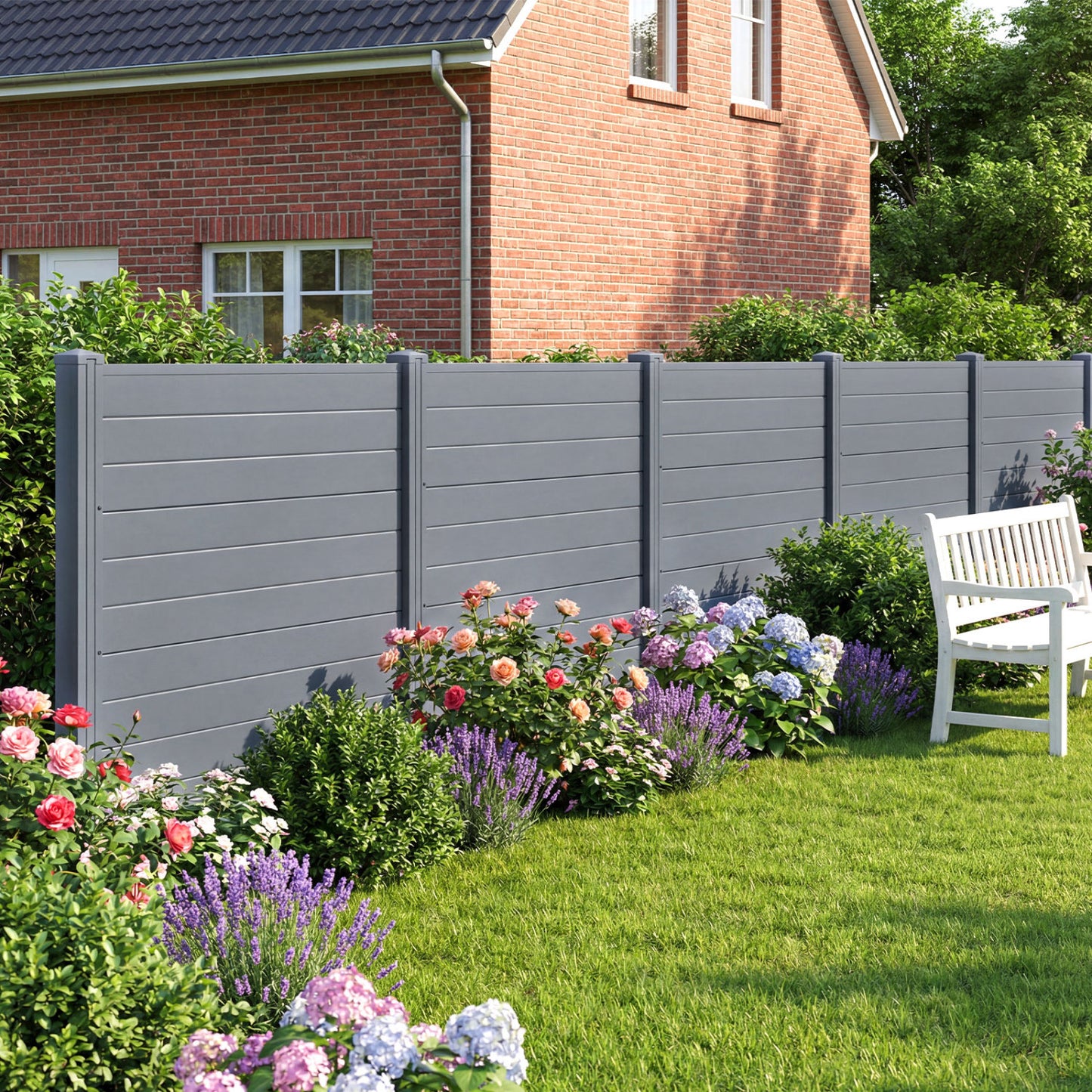 48 x 38 Inch Air Conditioner Fence, 2 Panels, Metal Ground Stakes, Gray Decorative Fencing & Flooring at Gallery Canada