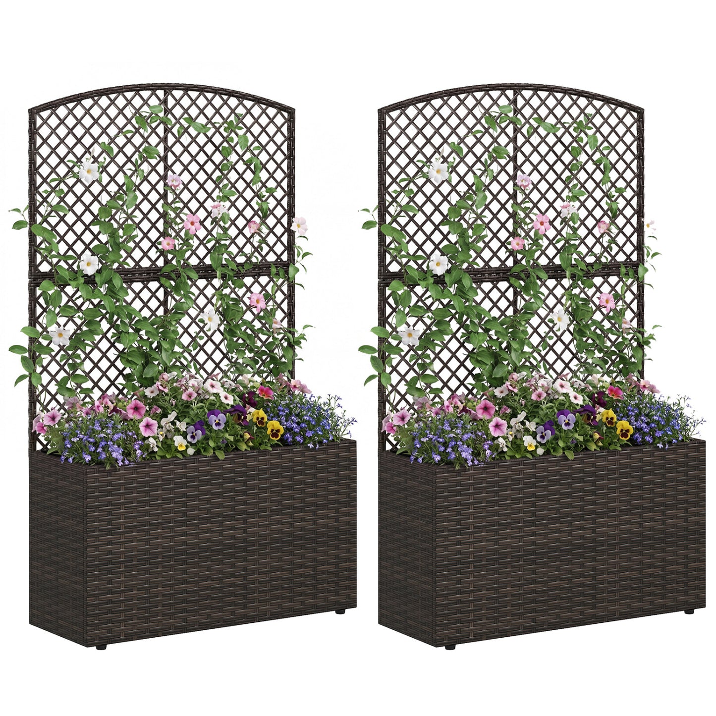 Set Of 2 49" Raised Garden Bed With Trellis, Brown Raised Garden Beds Brown at Gallery Canada