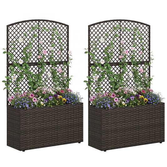 Set Of 2 49" Raised Garden Bed With Trellis, Brown Raised Garden Beds Brown at Gallery Canada