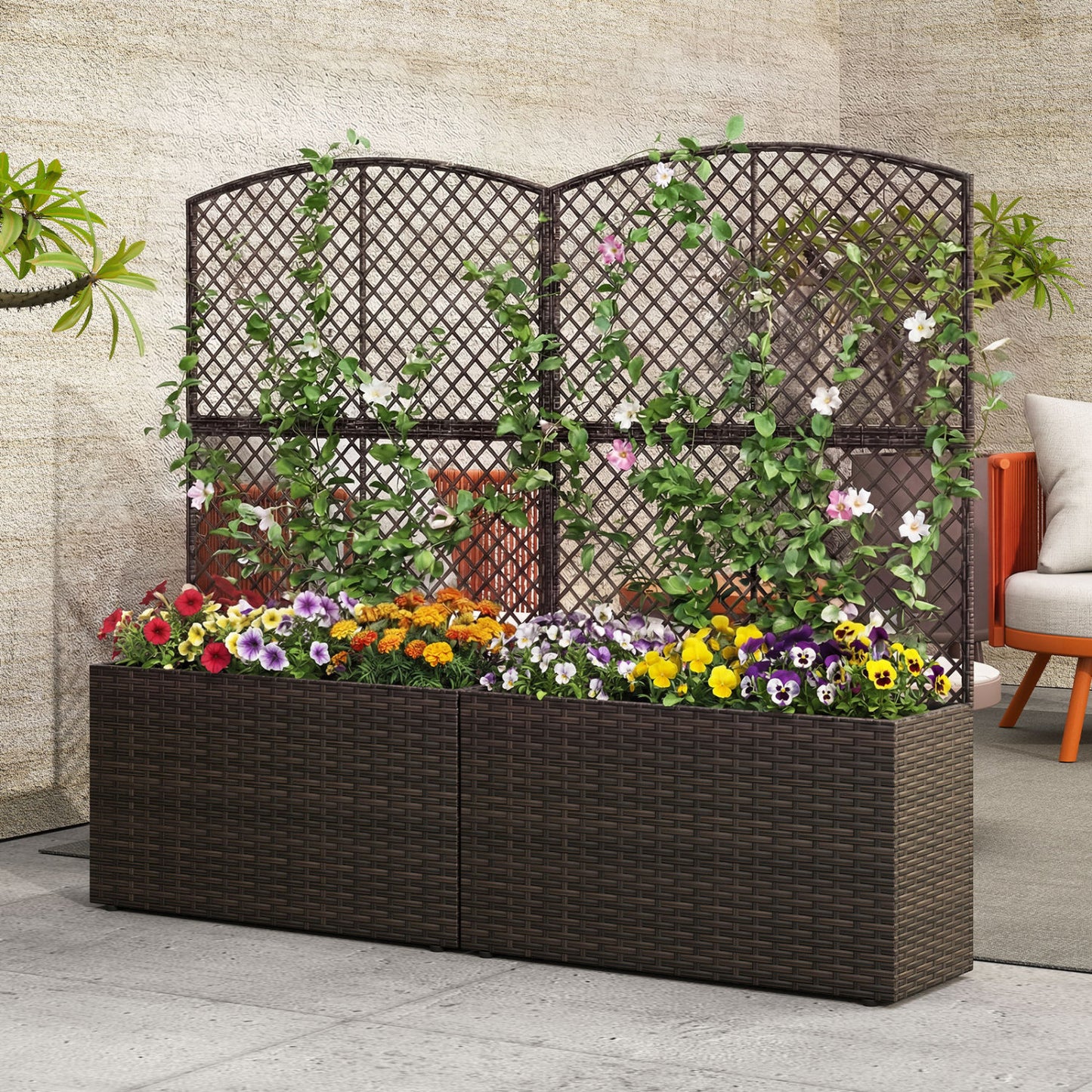Set Of 2 49" Raised Garden Bed With Trellis, Brown Raised Garden Beds at Gallery Canada