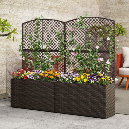 Set Of 2 49" Raised Garden Bed With Trellis, Brown Raised Garden Beds Brown at Gallery Canada
