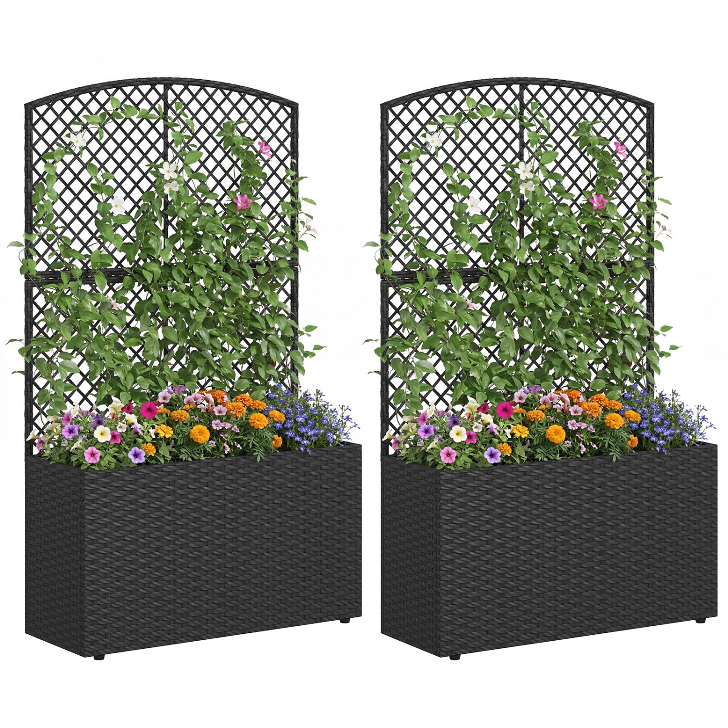 Set Of 2 49 Inch Raised Garden Bed, Trellis, Wicker Planter Box, Black Raised Garden Beds at Gallery Canada